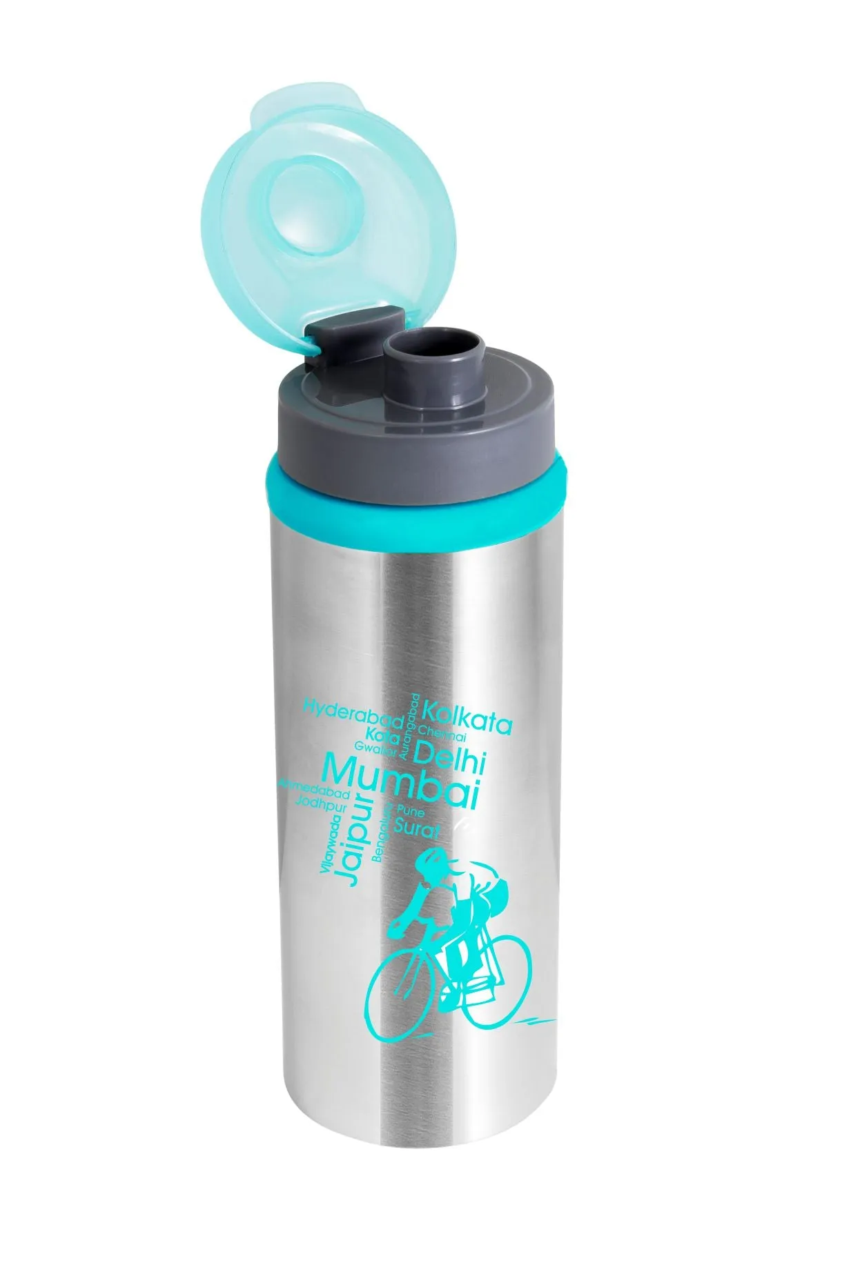 NanoNine Sprint 600 ml, Blue Single Wall Flip Top Stainless Steel Fridge Water Bottle.