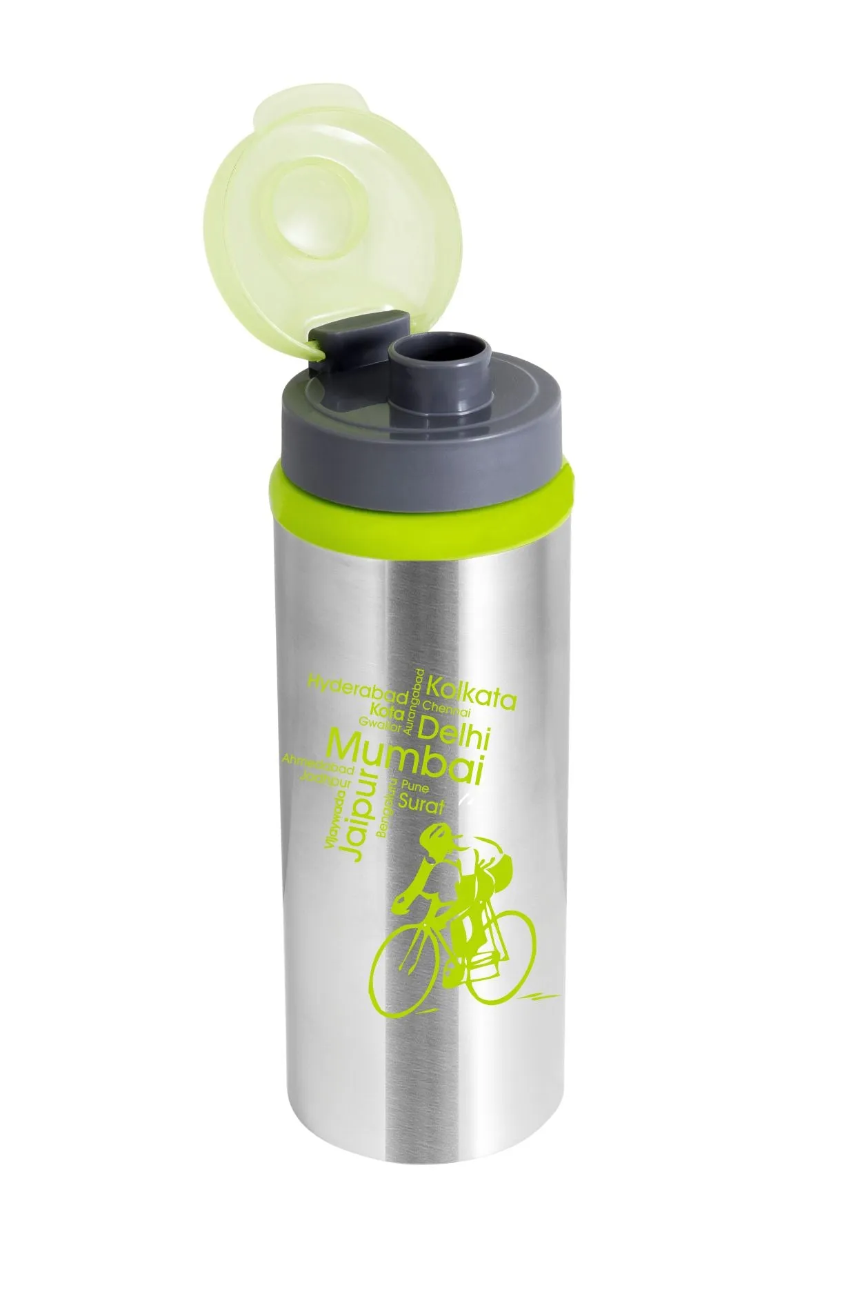 NanoNine Sprint 600 ml, Blue Single Wall Flip Top Stainless Steel Fridge Water Bottle.