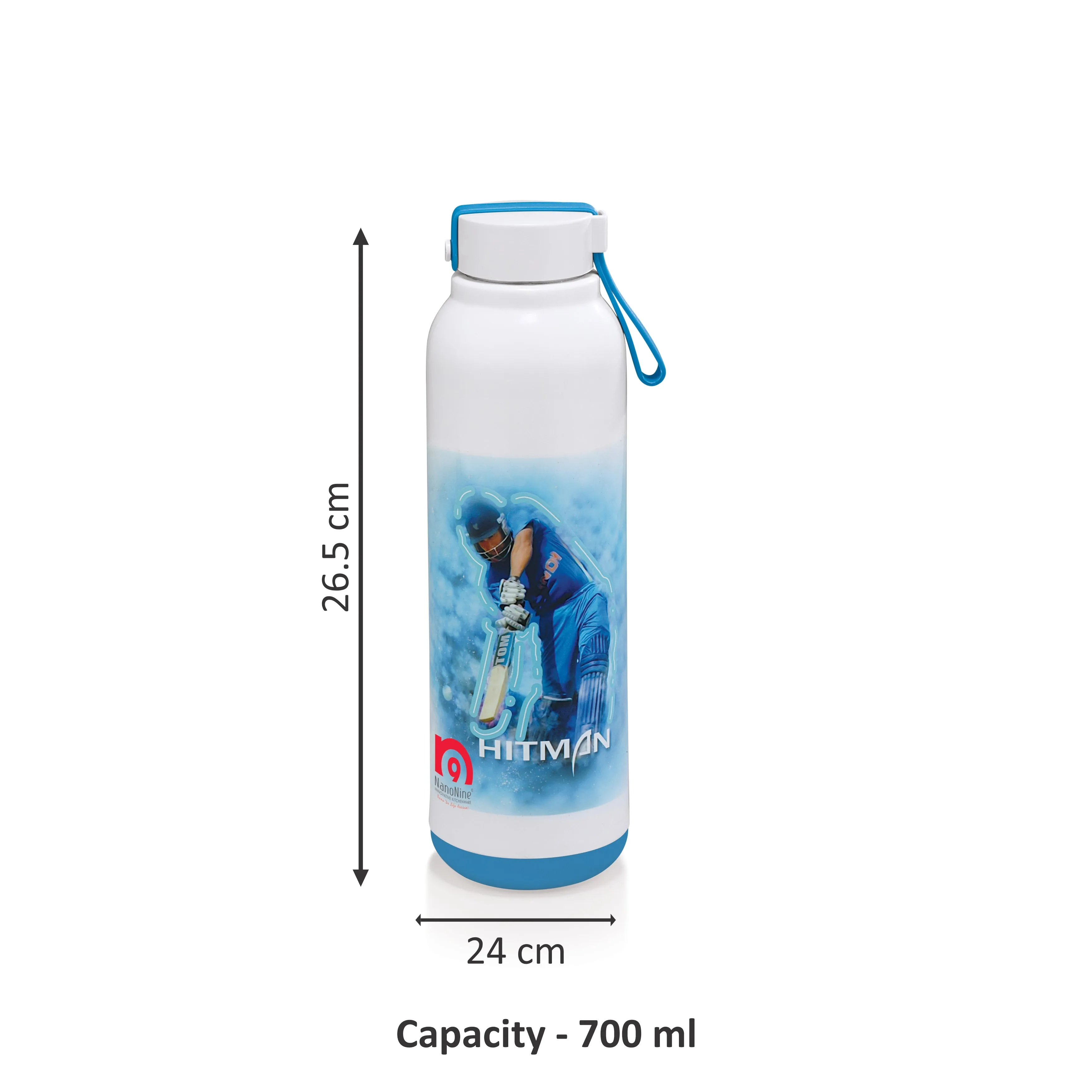 NanoNine Uni Steel 700ml (Hitman Blue) Double Wall Insulated Stainless Steel Bottle.