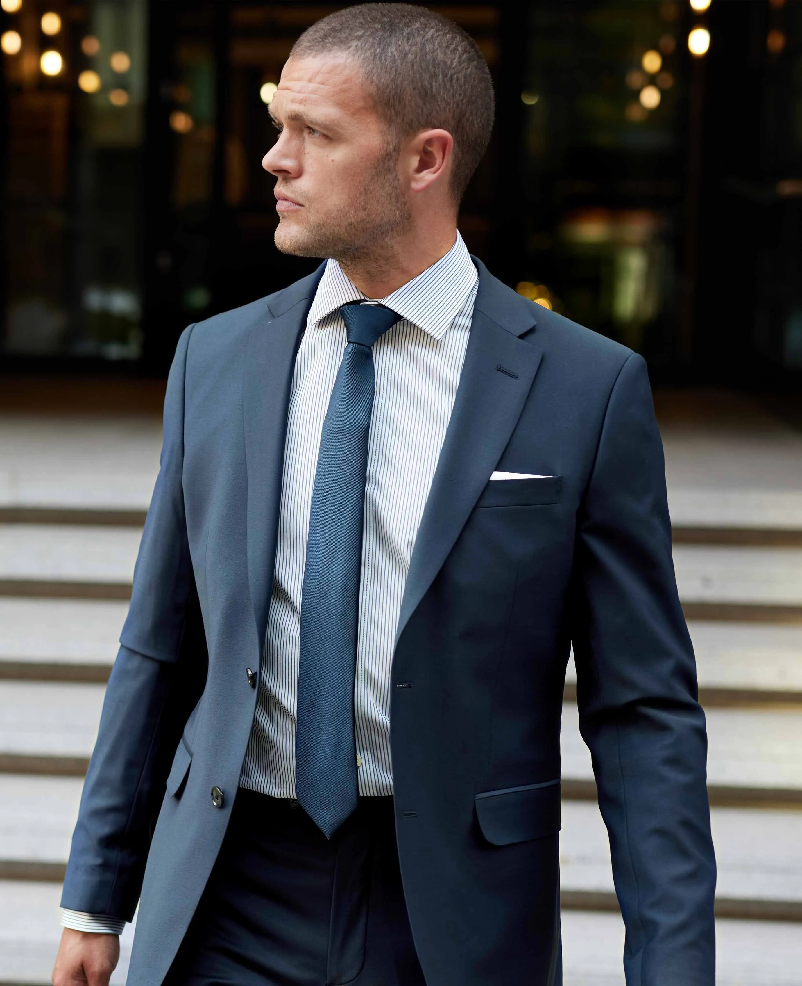 Navy Wool-Blend Tailored Suit