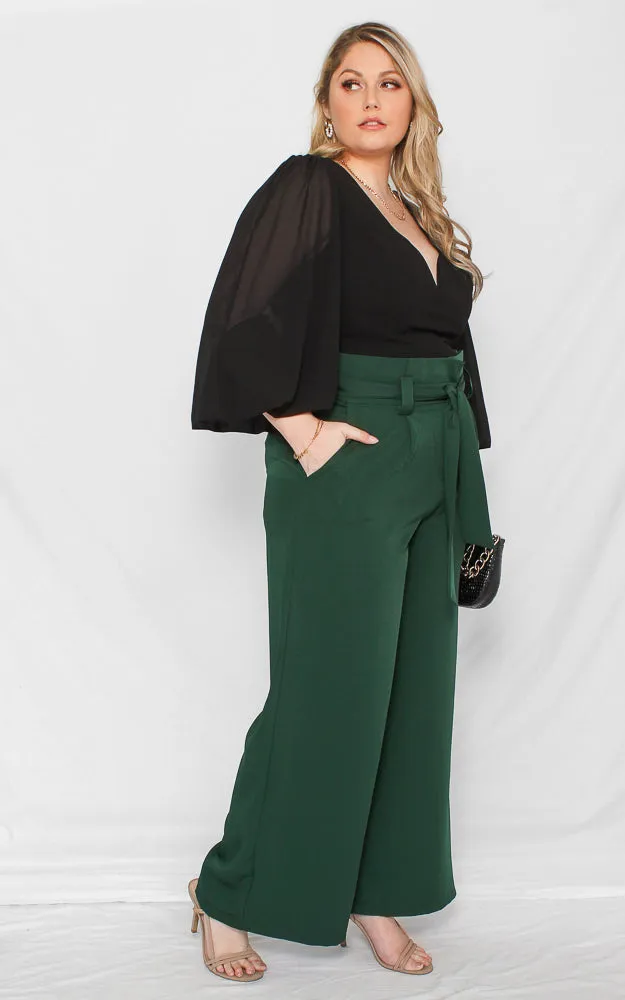 Nookie Wide Leg Pants - Forest Green