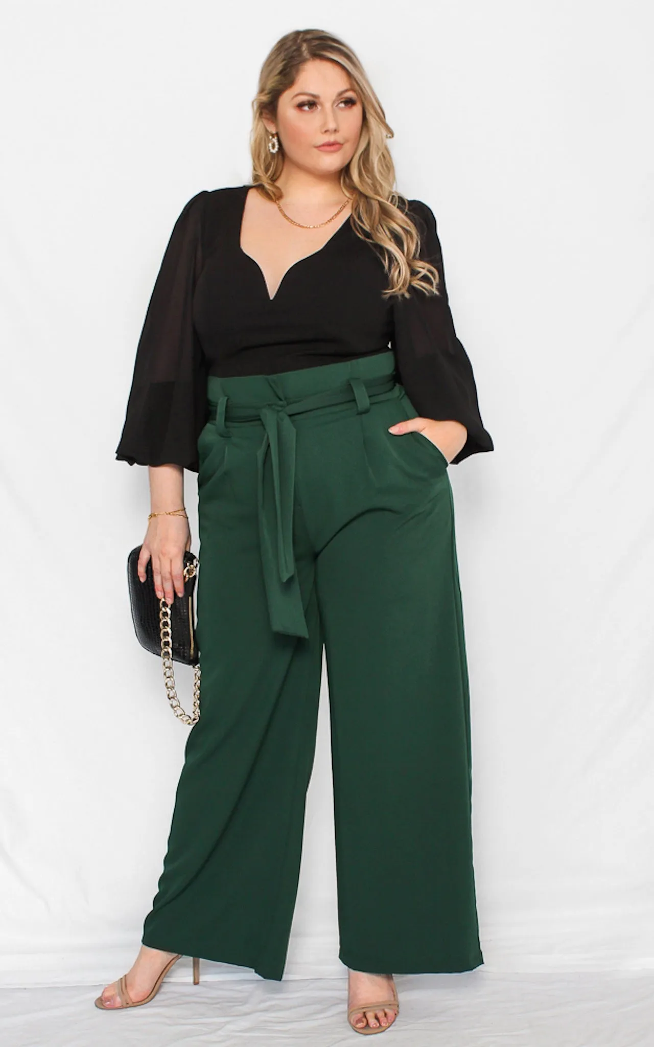 Nookie Wide Leg Pants - Forest Green