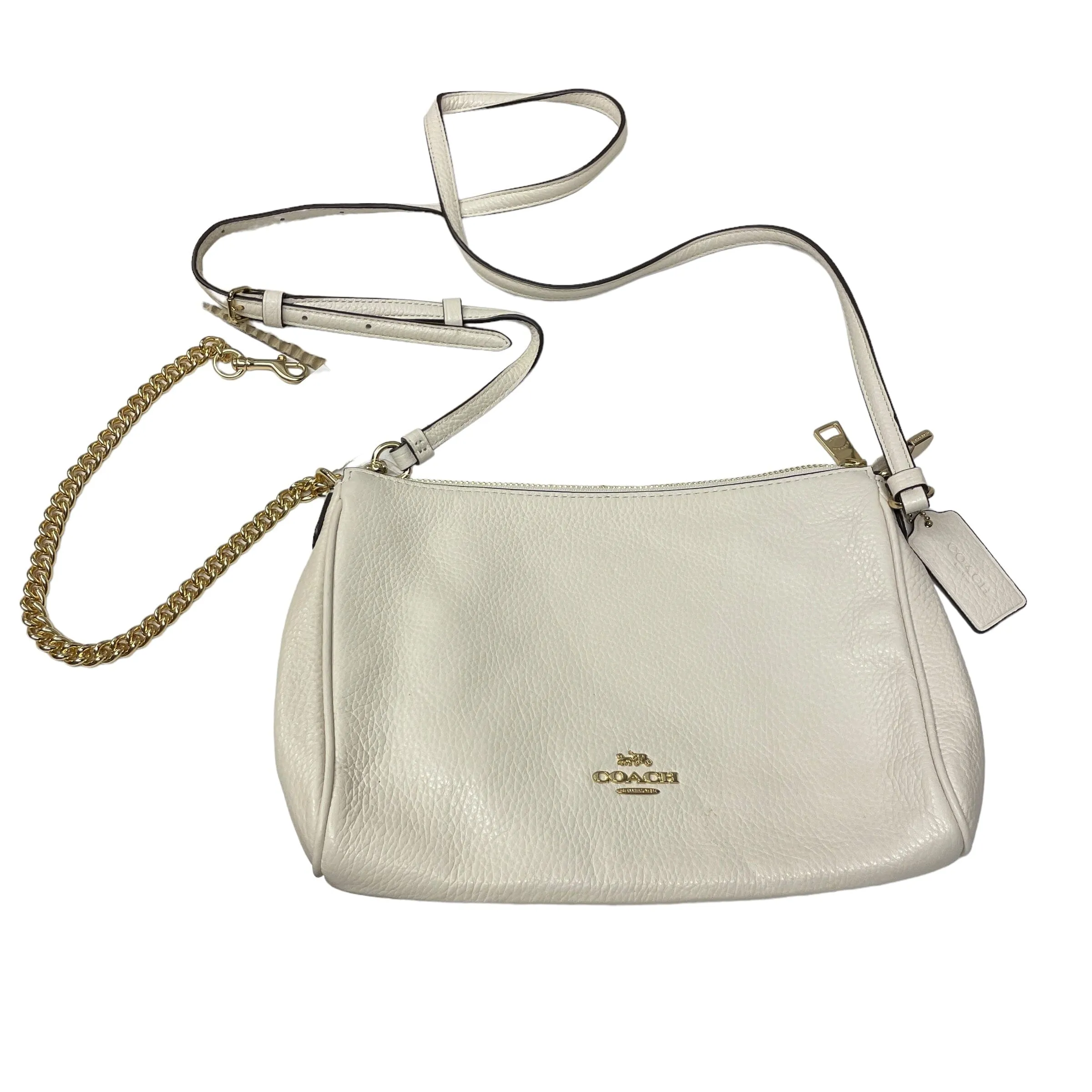 NWT Designer Coach Leather Crossbody Purse in Cream with Gold Accents