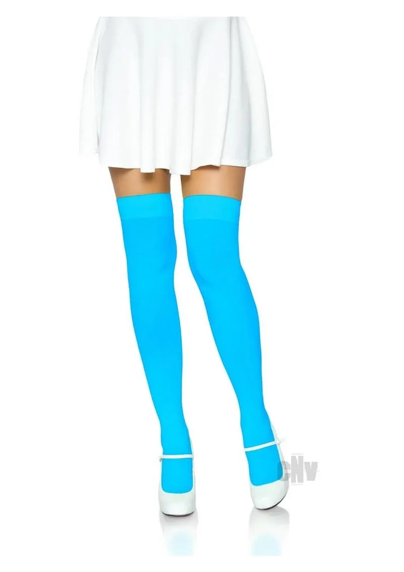 Opaque Thigh Highs - One Size - Neon Blue