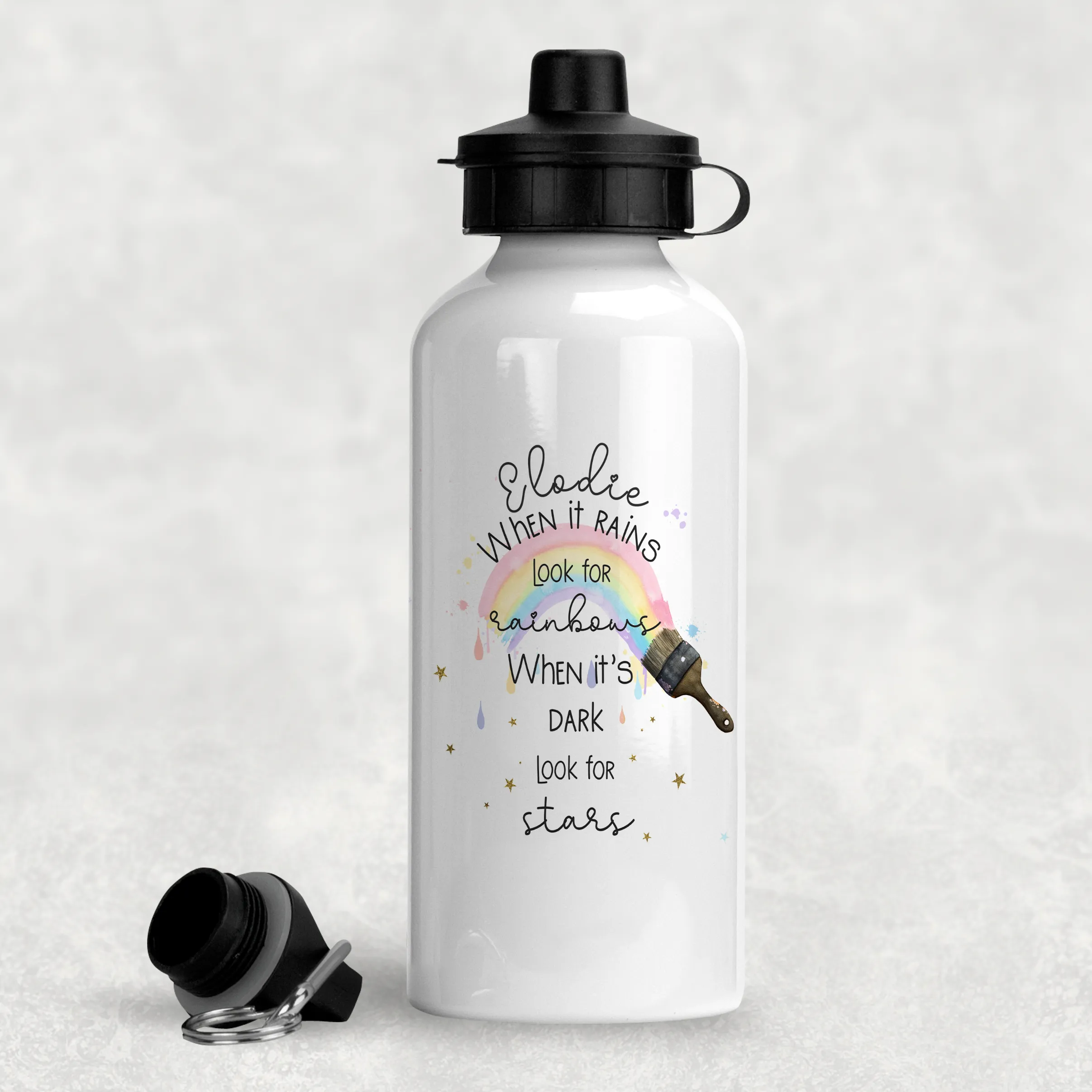 Paintbrush Rainbow Positivity Personalised Aluminium Water Bottle 400/600ml