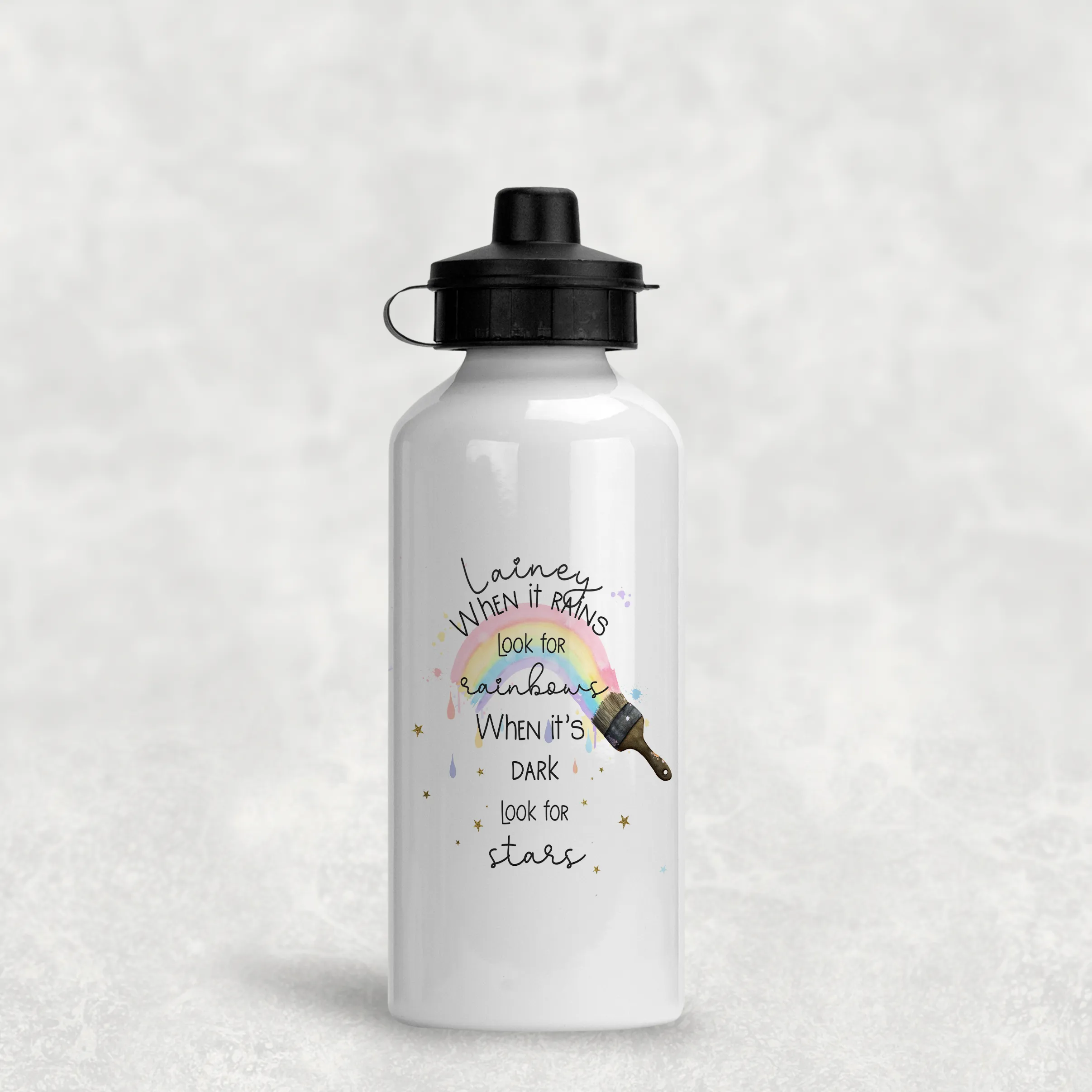 Paintbrush Rainbow Positivity Personalised Aluminium Water Bottle 400/600ml