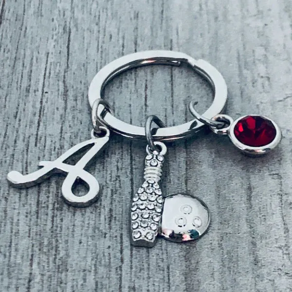 Personalized Bowling Keychain with Initial Charm