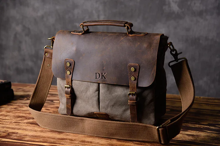 Personalized Monogram Canvas Messenger Bag Satchel Briefcase Laptop Bag