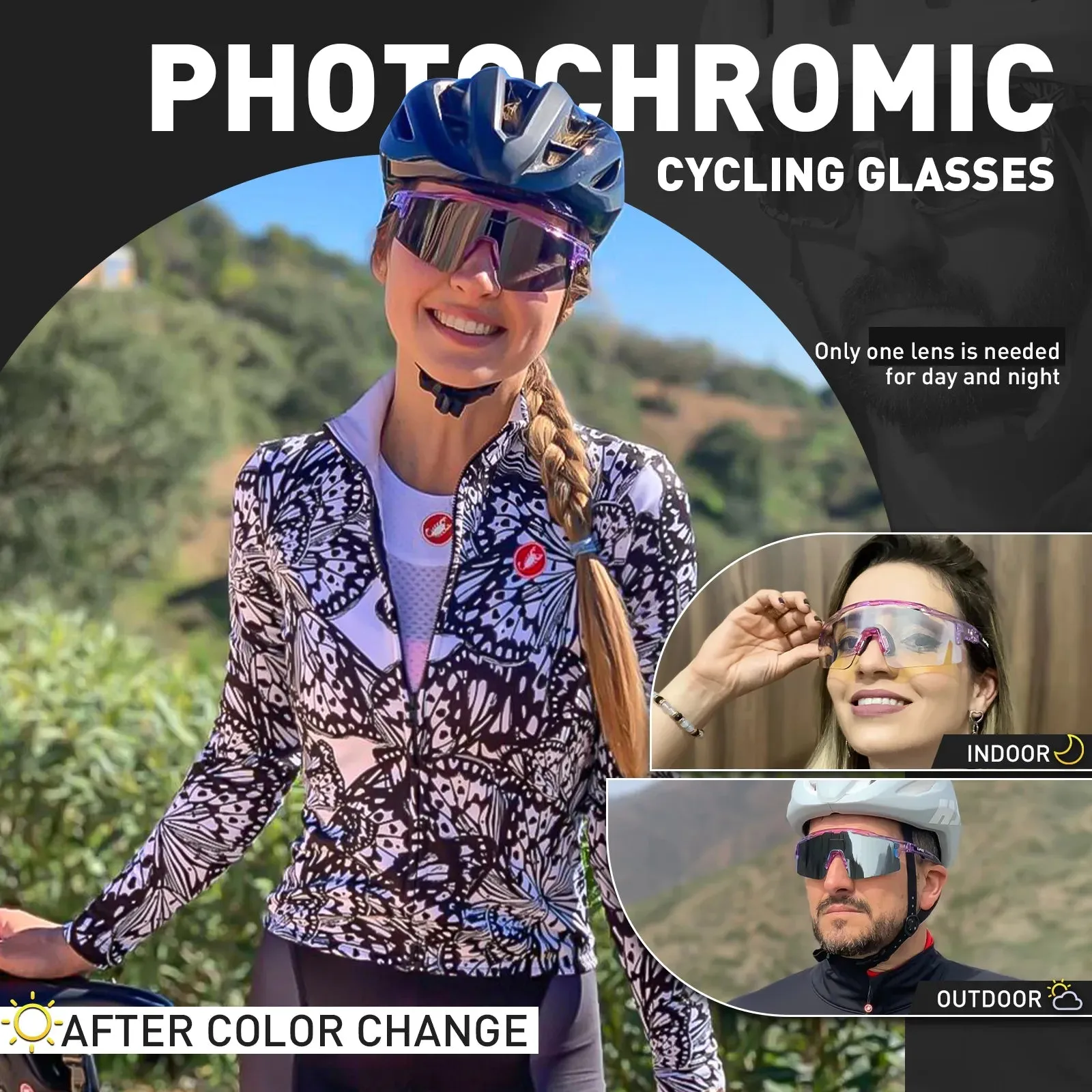 Photochromic Sunglasses UV400 Bike Bicycle Glasses Men's Blue Sports Woman Cycling Eyewear Outdoor MTB Glasses Bike Goggles