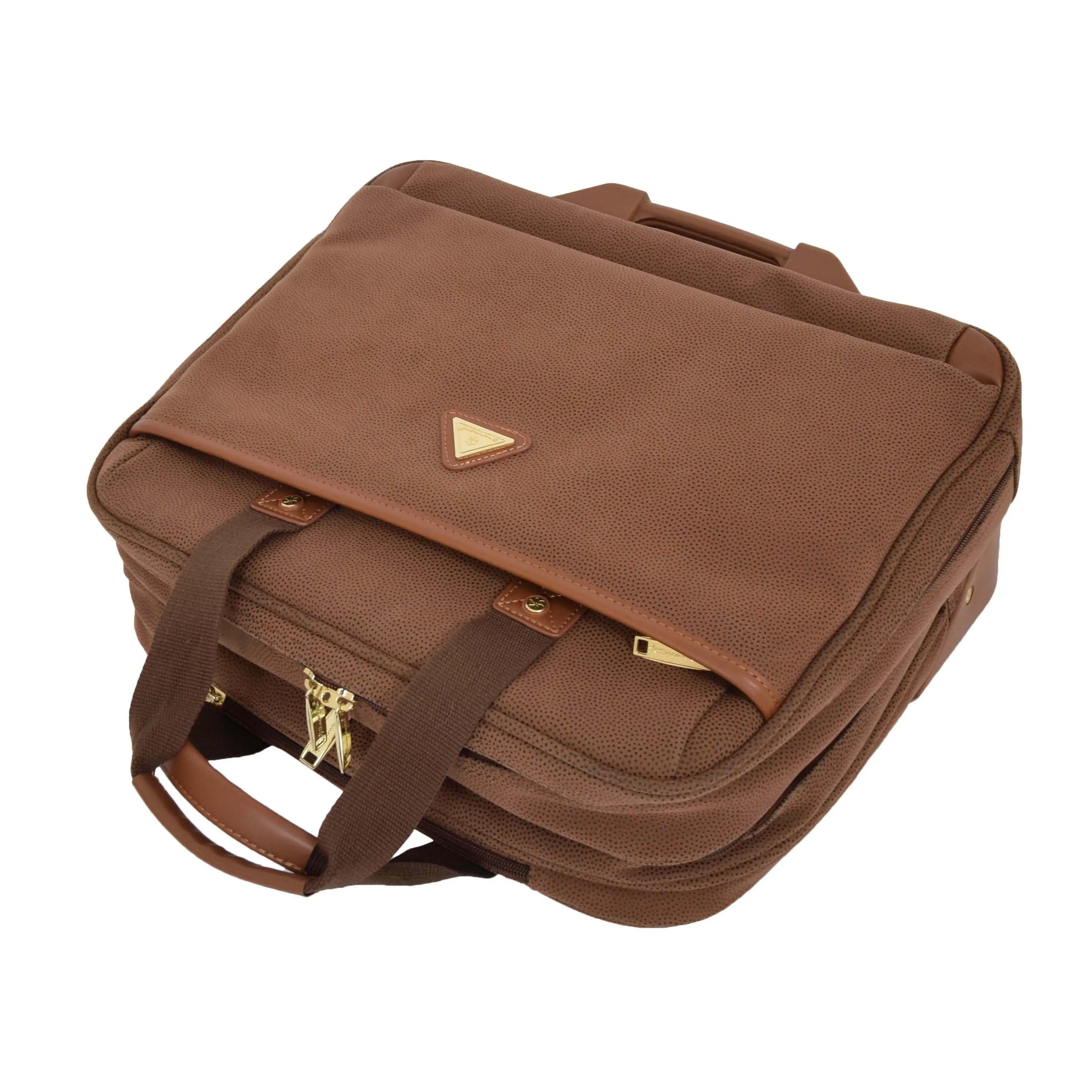 Pilot Case Wheeled Briefcase Camel Faux Suede Business Cabin Bag Stargazer