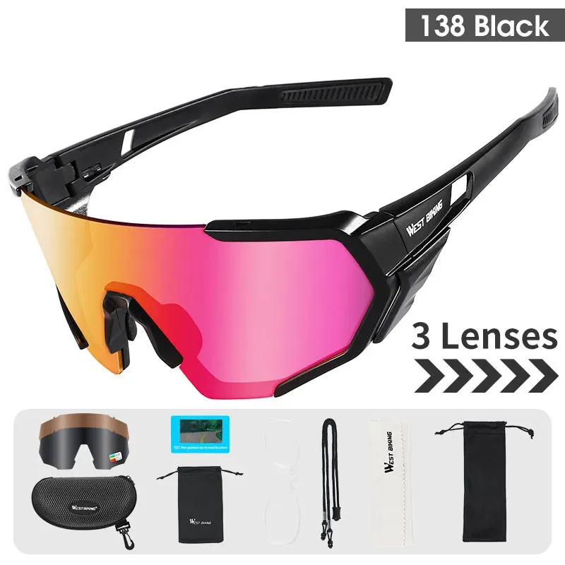 Polarized Cycling Sunlasses 3 Lens UV400 Windproof Sport Glasses Men Women MTB Road Bike Eyewear Cycling Goggles