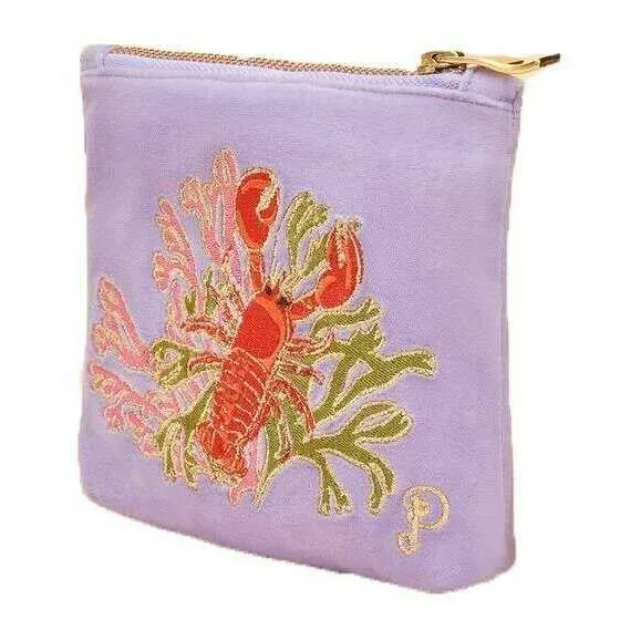 Powder Lobster Buddies Velvet Embroidered Mini Pouch - Lavender Purple