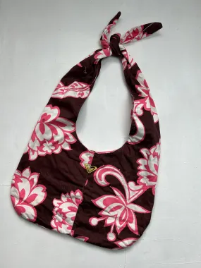 Purple floral print cotton adjustable shoulder bag