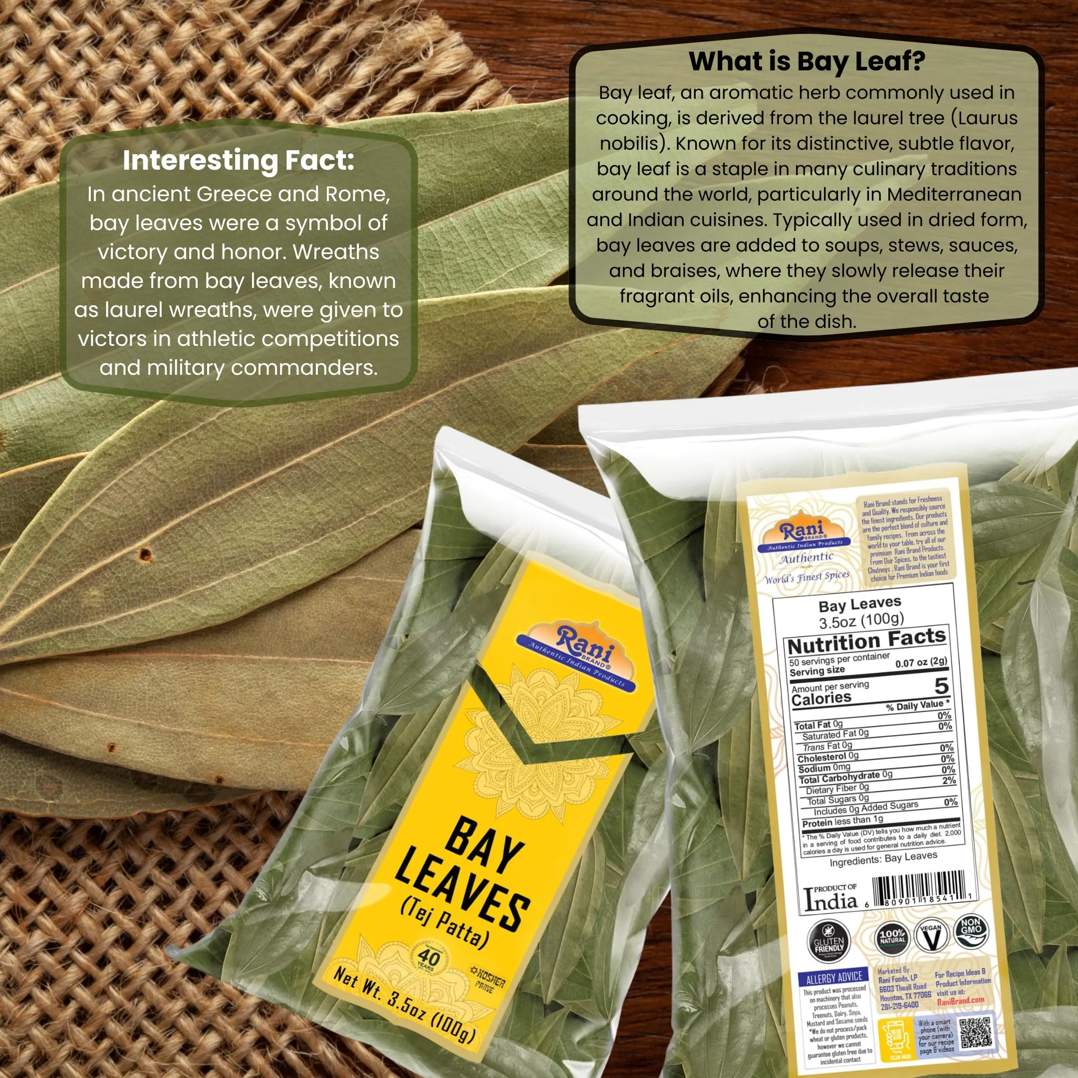 Rani Bay Leaf (Leaves) Whole Spice Hand Selected Extra Large 3.5oz (100g) ~ All Natural | Gluten Friendly | NON-GMO | Kosher | Vegan | Indian Origin (Tej Patta)