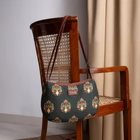 Royal Green Mogra Print Structured Shoulder Bag