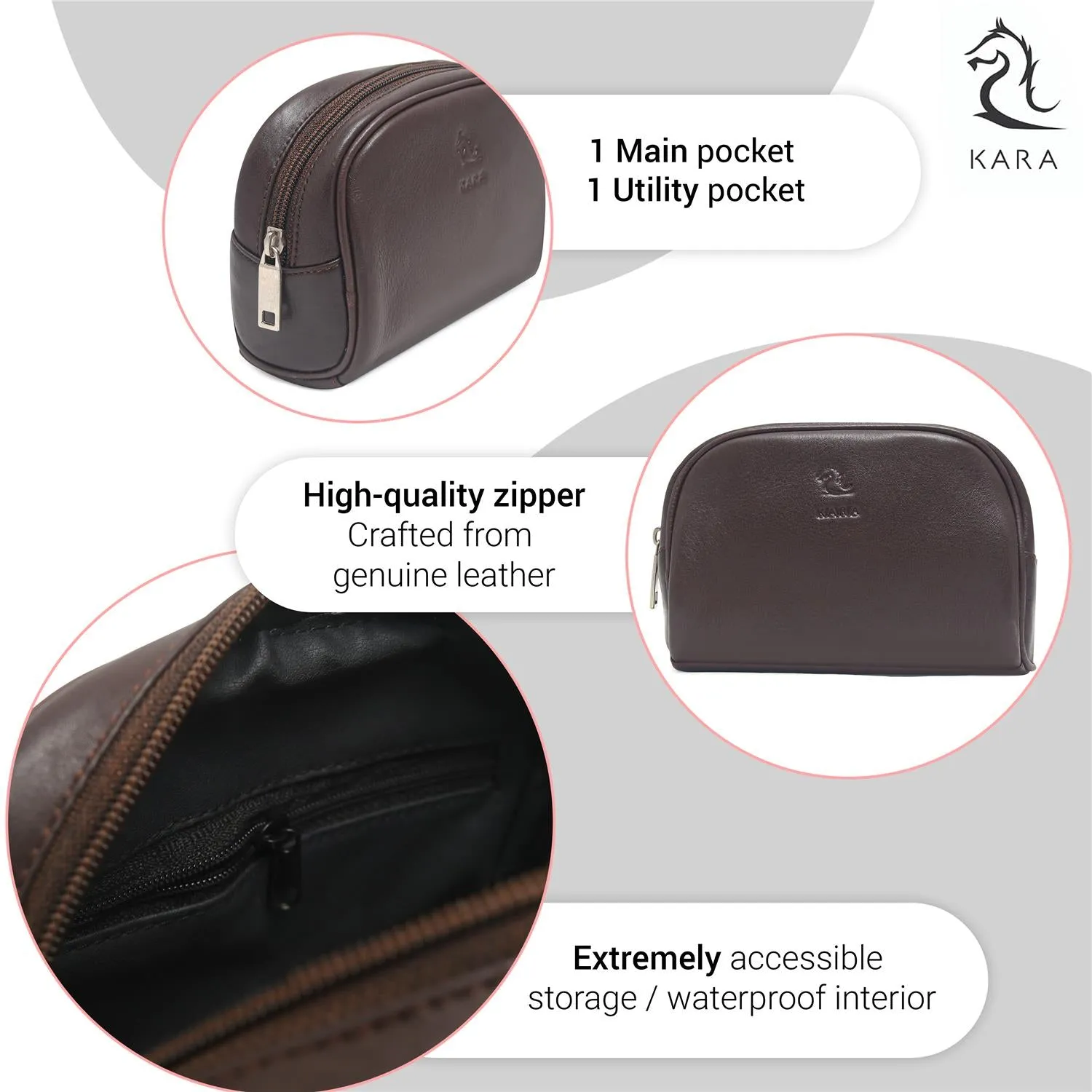 Sasha Black Leather Wash Bag for Women