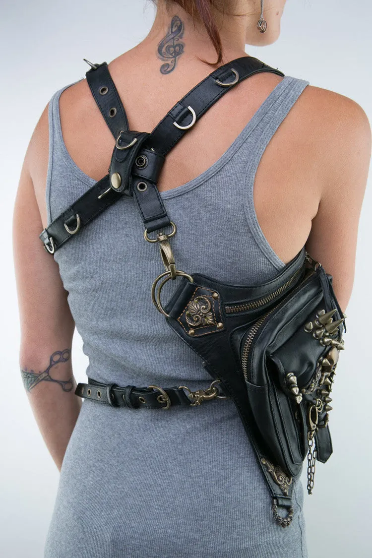 Steampunk Waist Pack Leather Shoulder Holster Purse Travel Pouch Bag