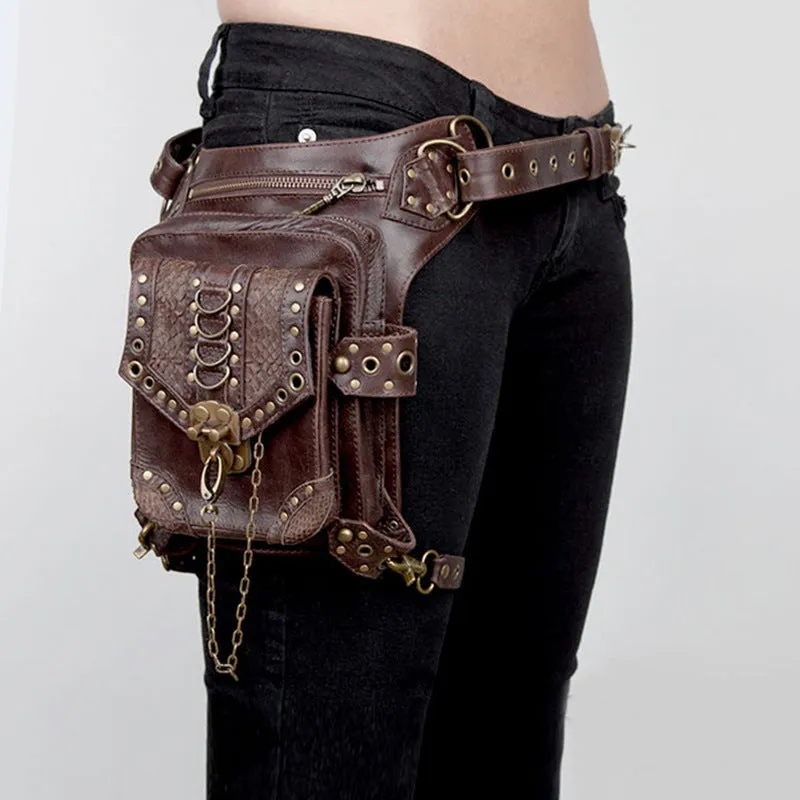 Steampunk Waist Pack Leather Shoulder Holster Purse Travel Pouch Bag