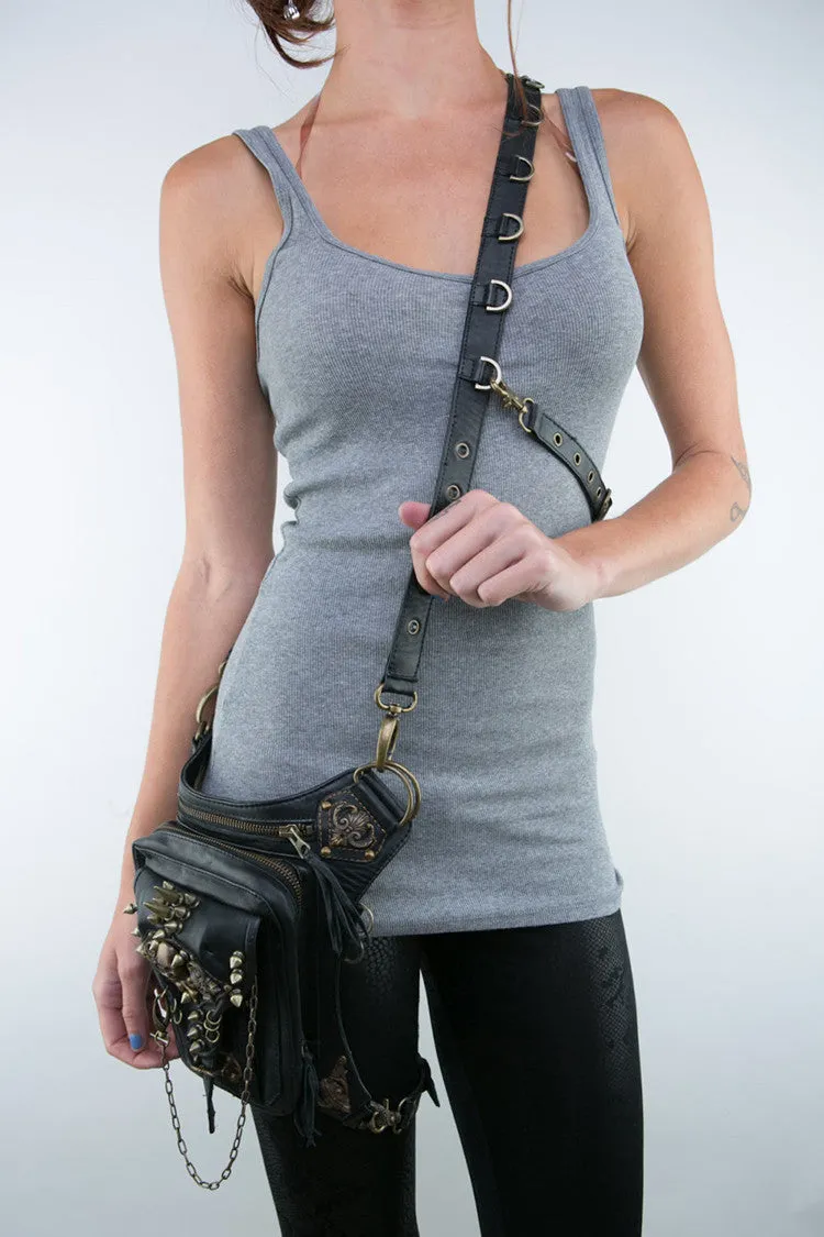 Steampunk Waist Pack Leather Shoulder Holster Purse Travel Pouch Bag