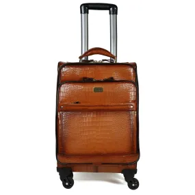 Tan Strolley Travel Bag in Croco Textured Leather