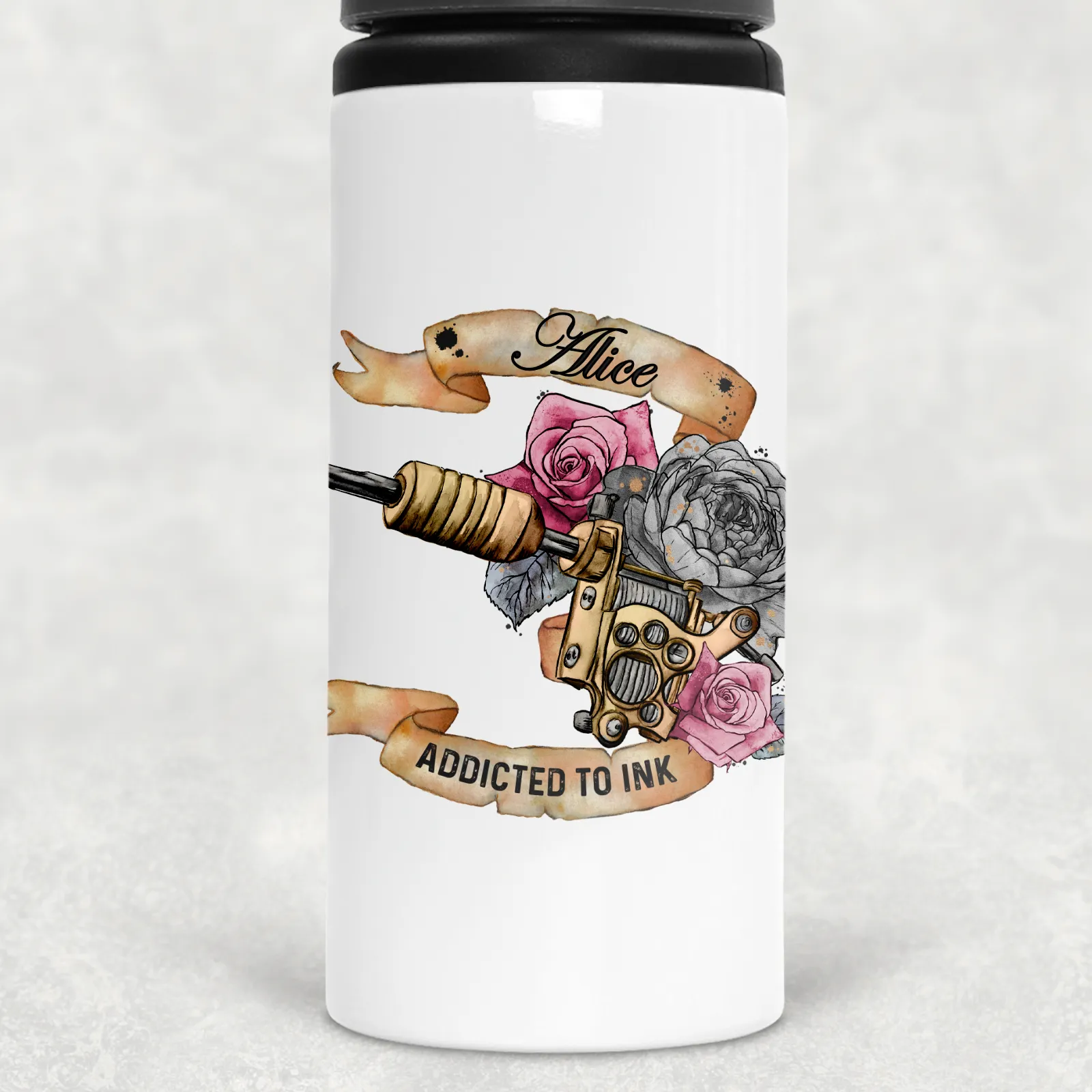 Tattoo Addict Personalised Aluminium Straw Water Bottle 650ml