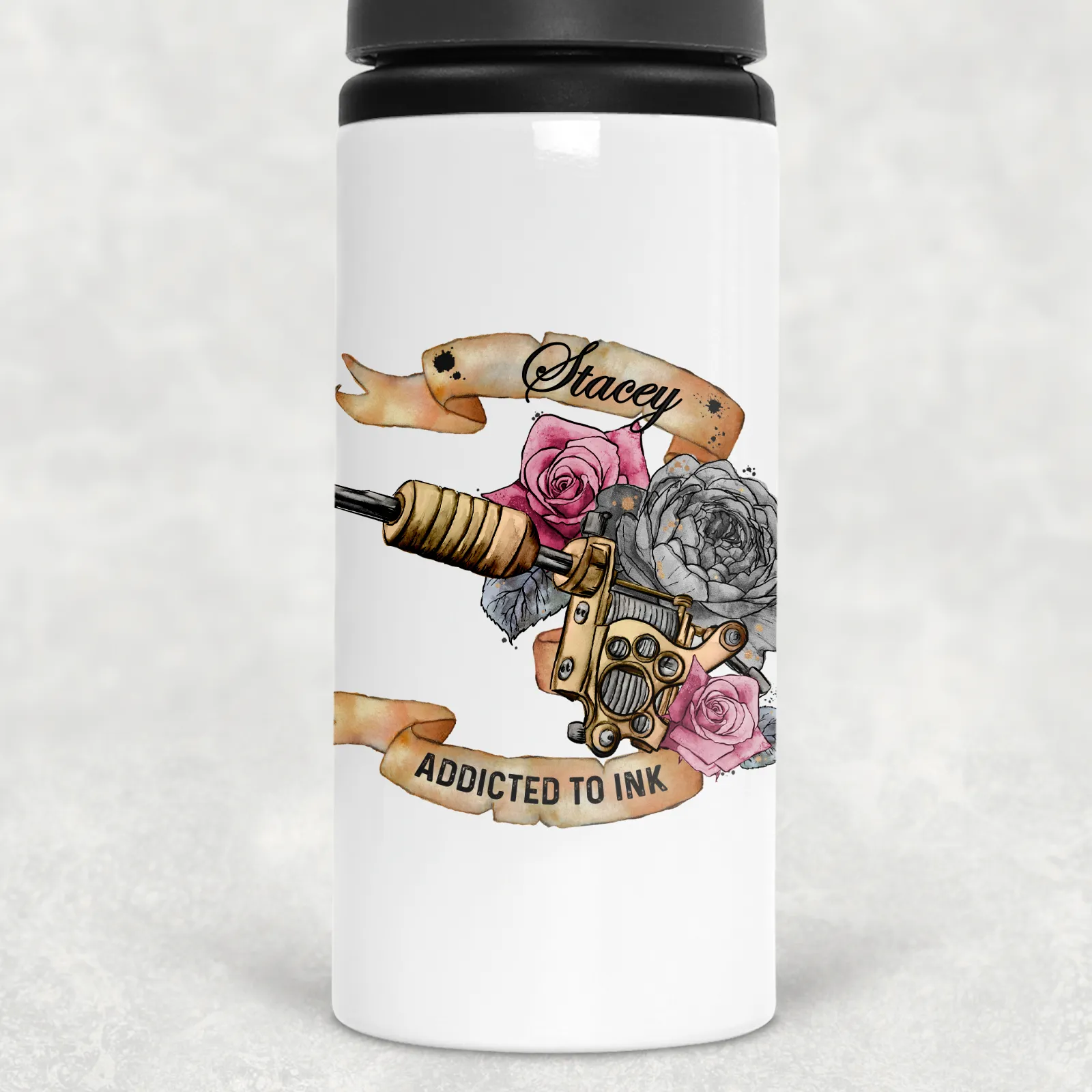 Tattoo Addict Personalised Aluminium Straw Water Bottle 650ml