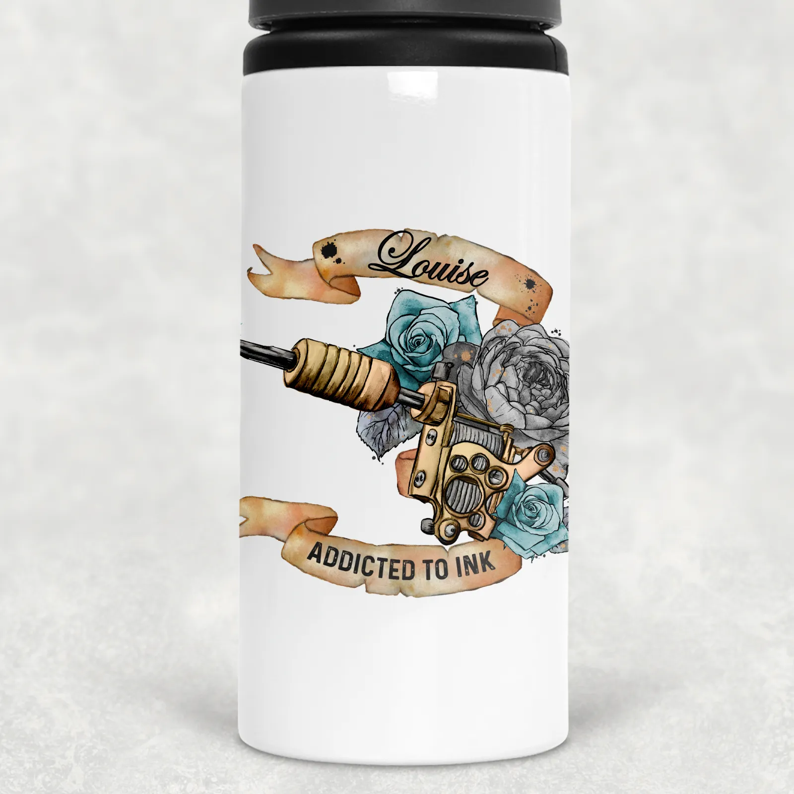 Tattoo Addict Personalised Aluminium Straw Water Bottle 650ml