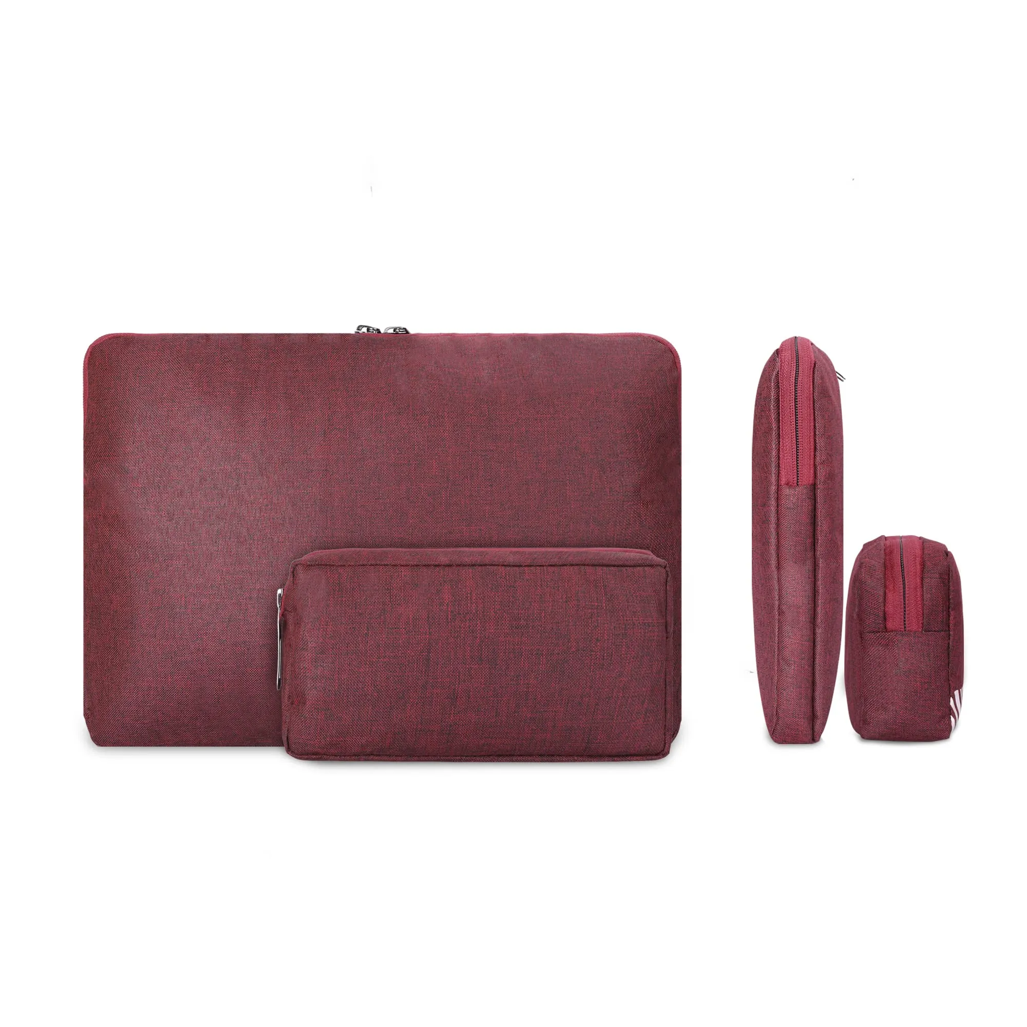 The Clownfish Combo of Algo Series Polyester 14 inch Laptop Sleeve & Scholar Series Multipurpose Polyester Travel Pouch Pencil Case Toiletry Bag (Maroon)