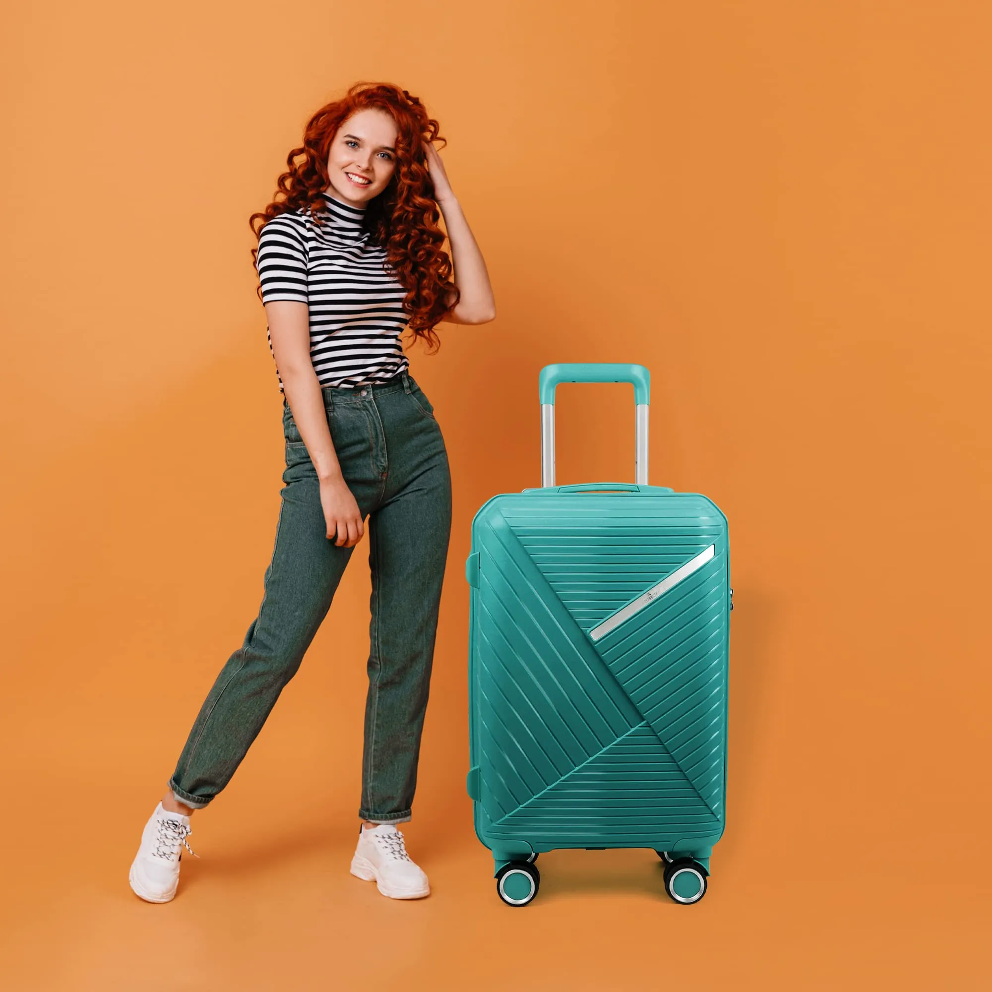 THE CLOWNFISH Denzel Series Luggage Polypropylene Spinner Hardside Case Suitcase 8 Wheel Trolley Bag With Tsa Lock- Teal (Small Size, 56 Cm-22 Inch), 33 Centimeters, 23 Centimeters