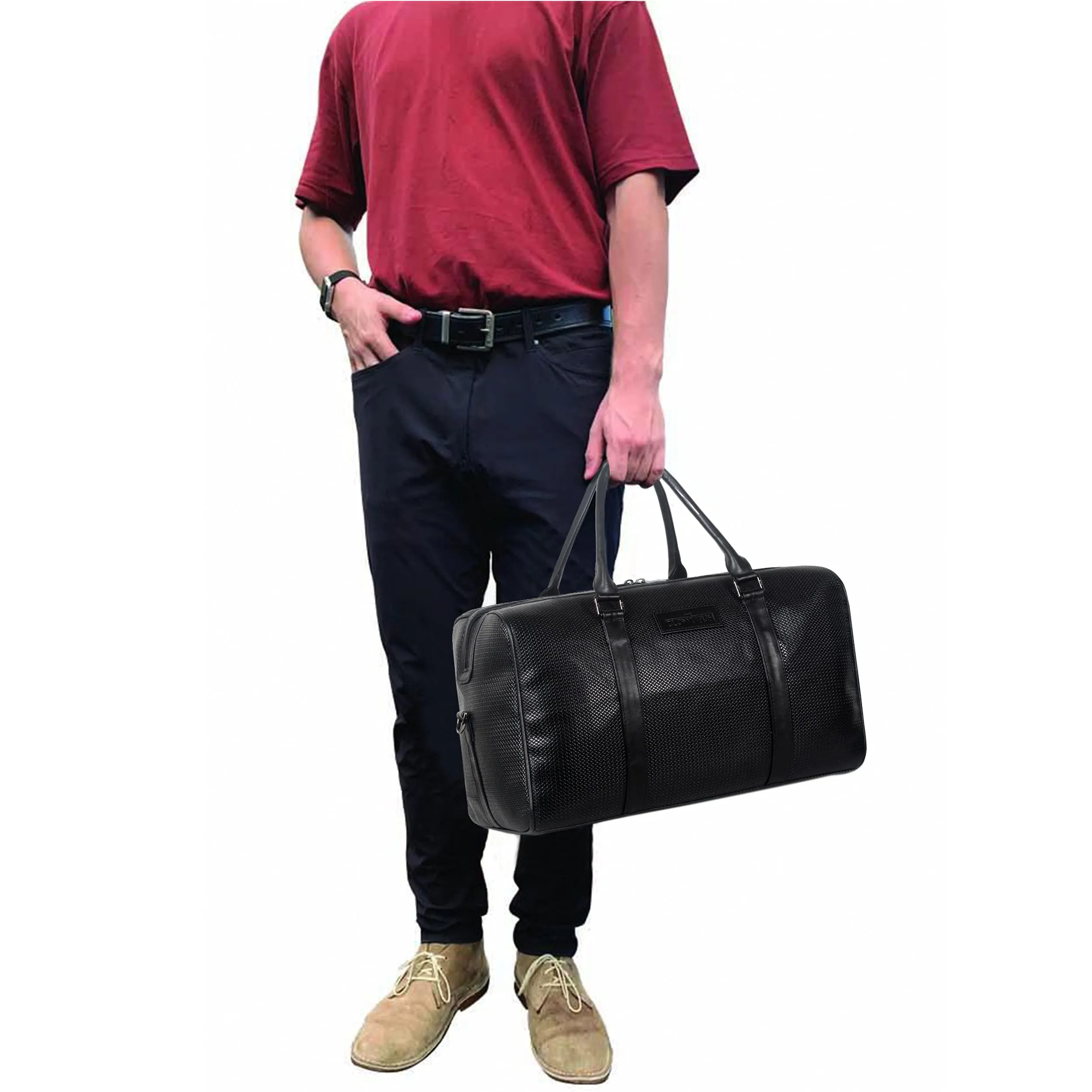 The Clownfish Dorjan Duffle Bag - Stylish Faux Leather | 27L | Charcoal Black