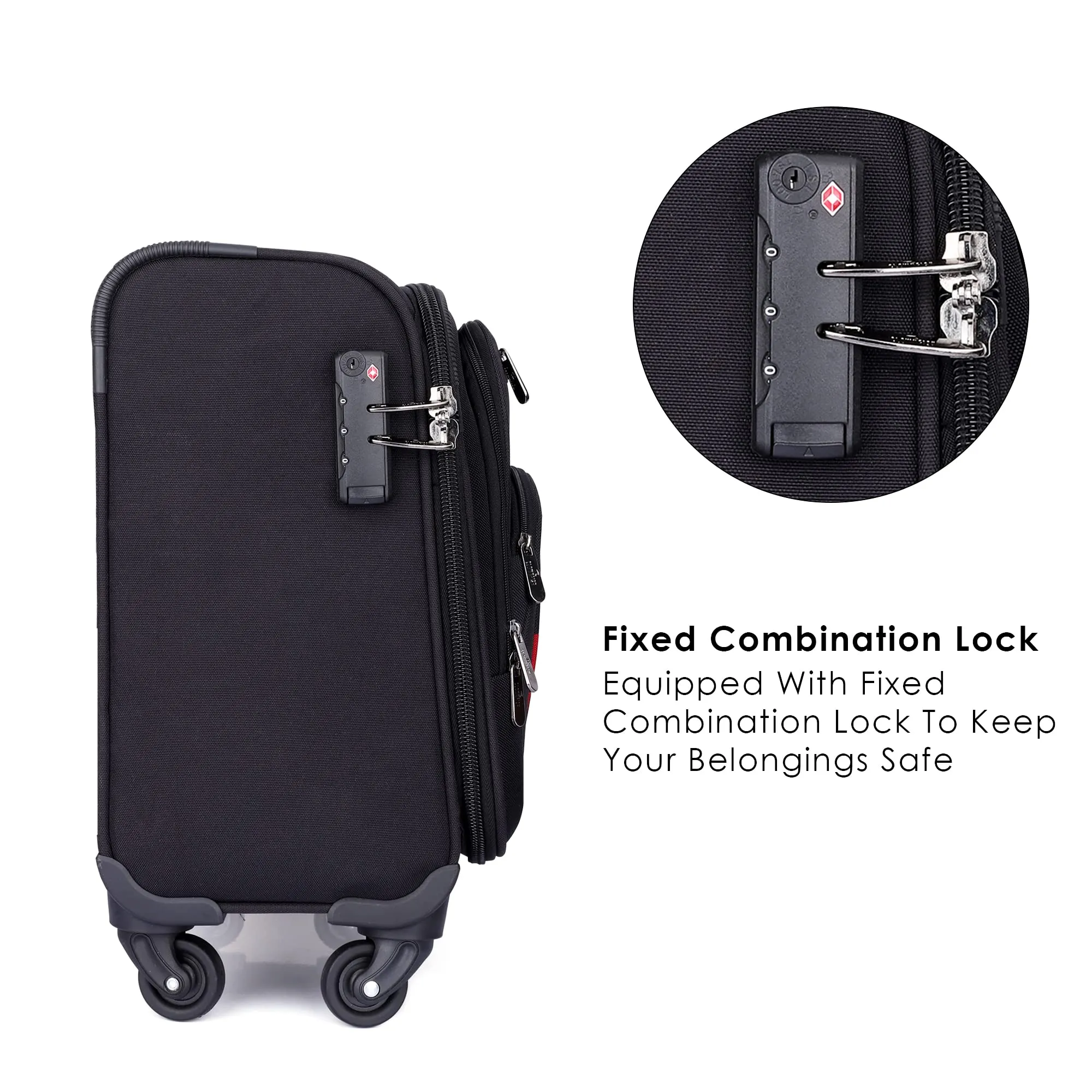 THE CLOWNFISH Trailblazer Series Luggage Polyester Soft Case Four Wheel Suitcase 15.6 inch Laptop Ipad Trolley Bag with TSA Lock - Black (44 cm, 17.3 inch)