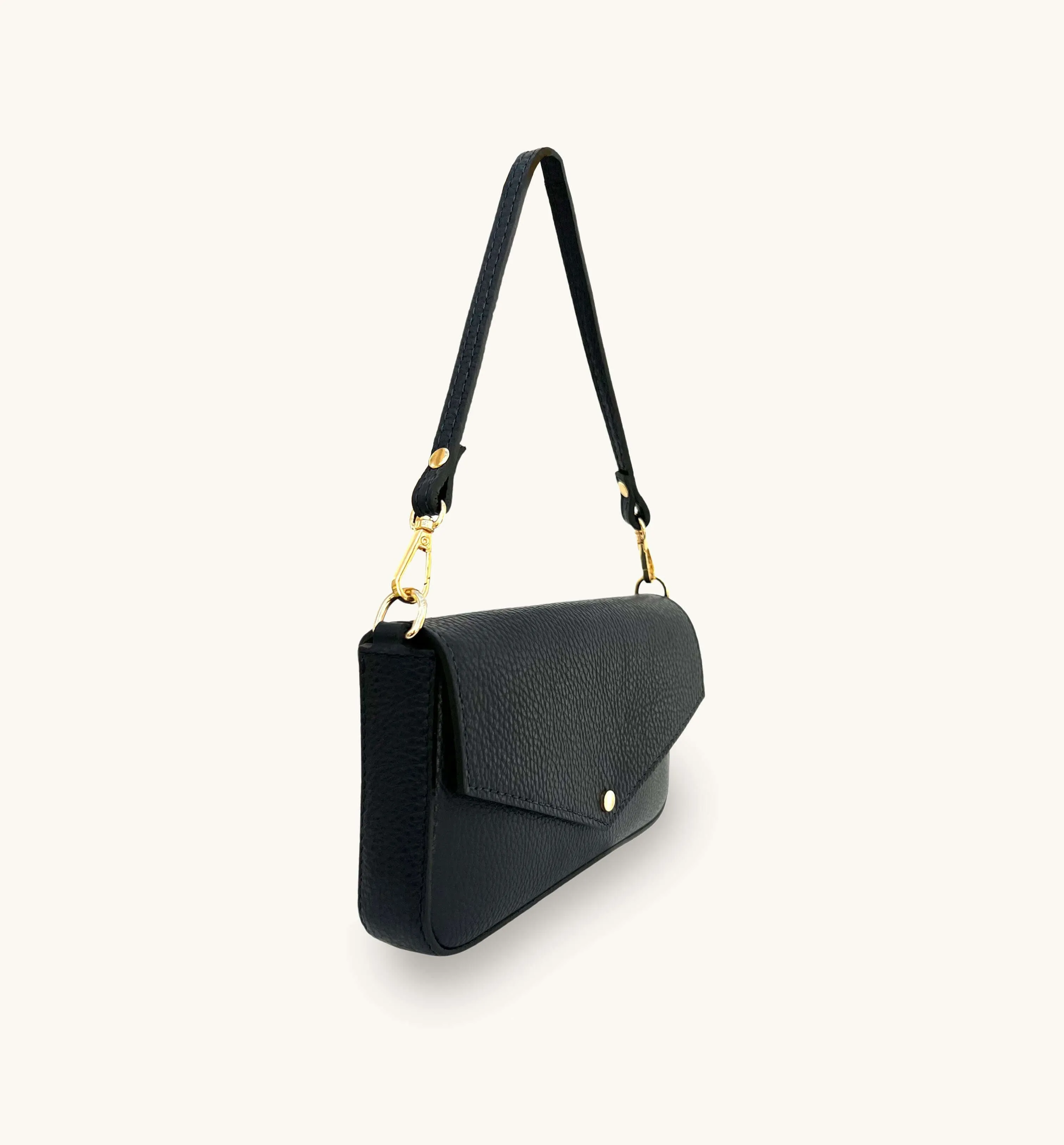 The Munro Black Leather Shoulder Bag