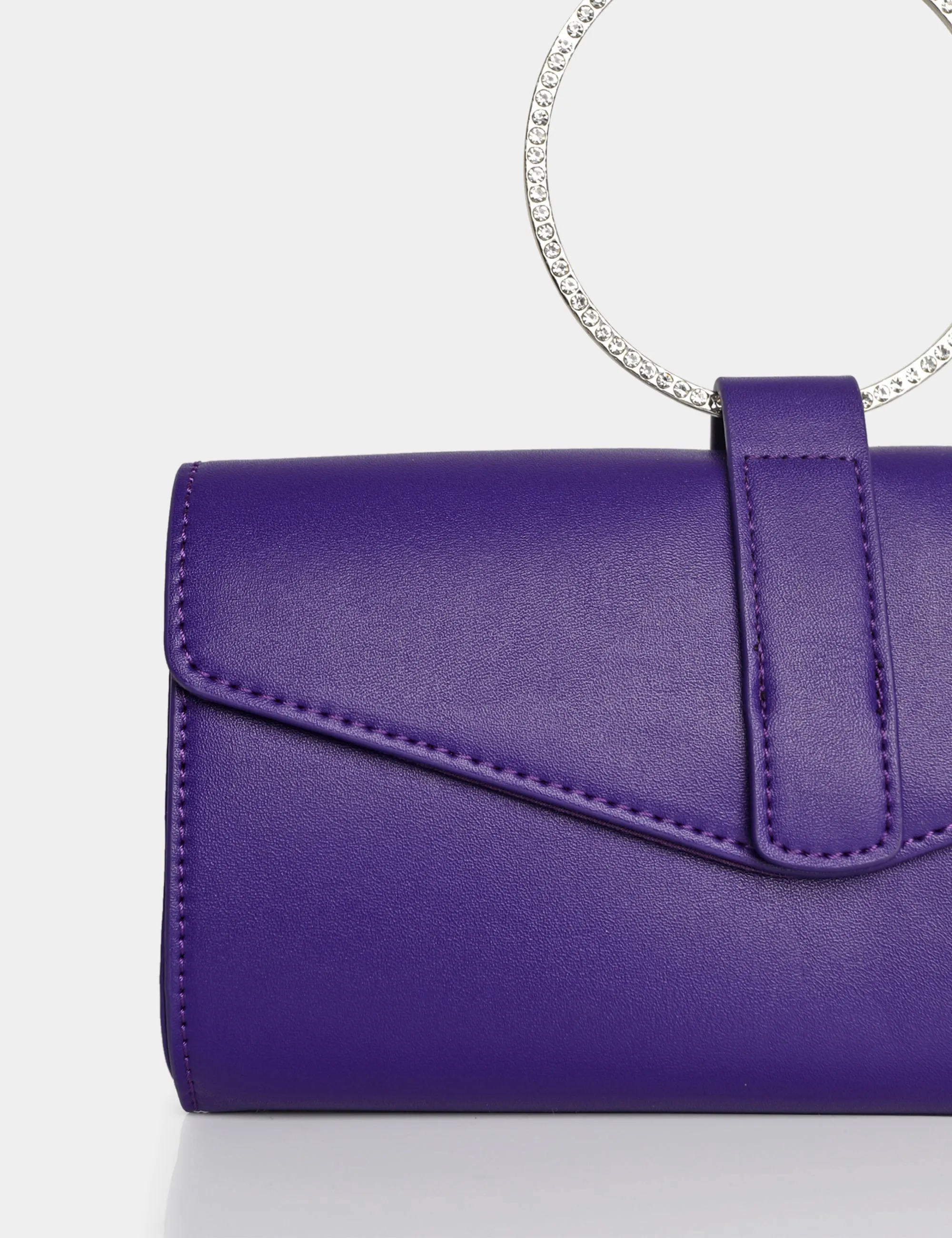 The Pammy Purple Pu Diamante Handle Envelope Clutch