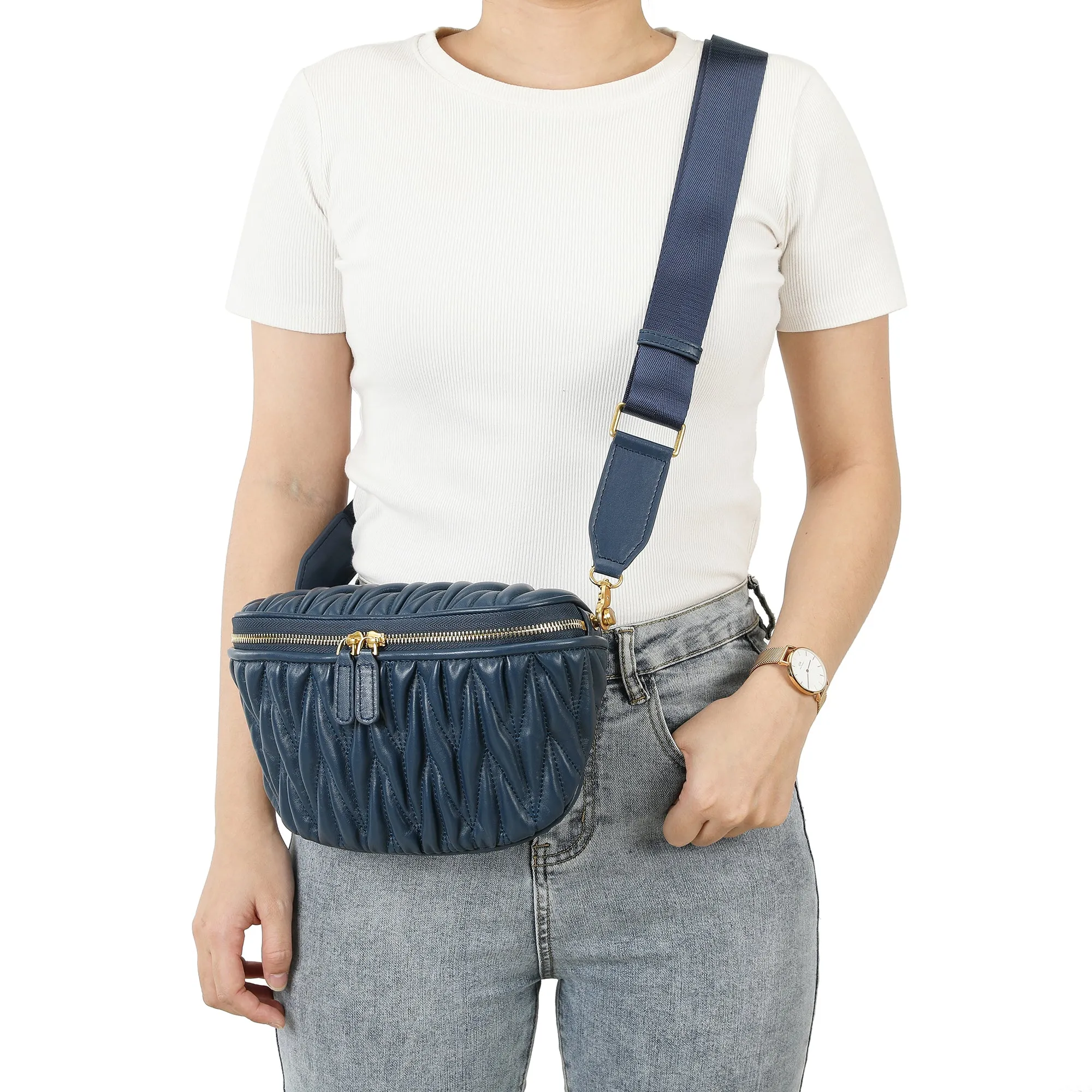 Tiffany & Fred Pleated & Quilted Sheepskin Leather Fanny Bag & Belt Bag