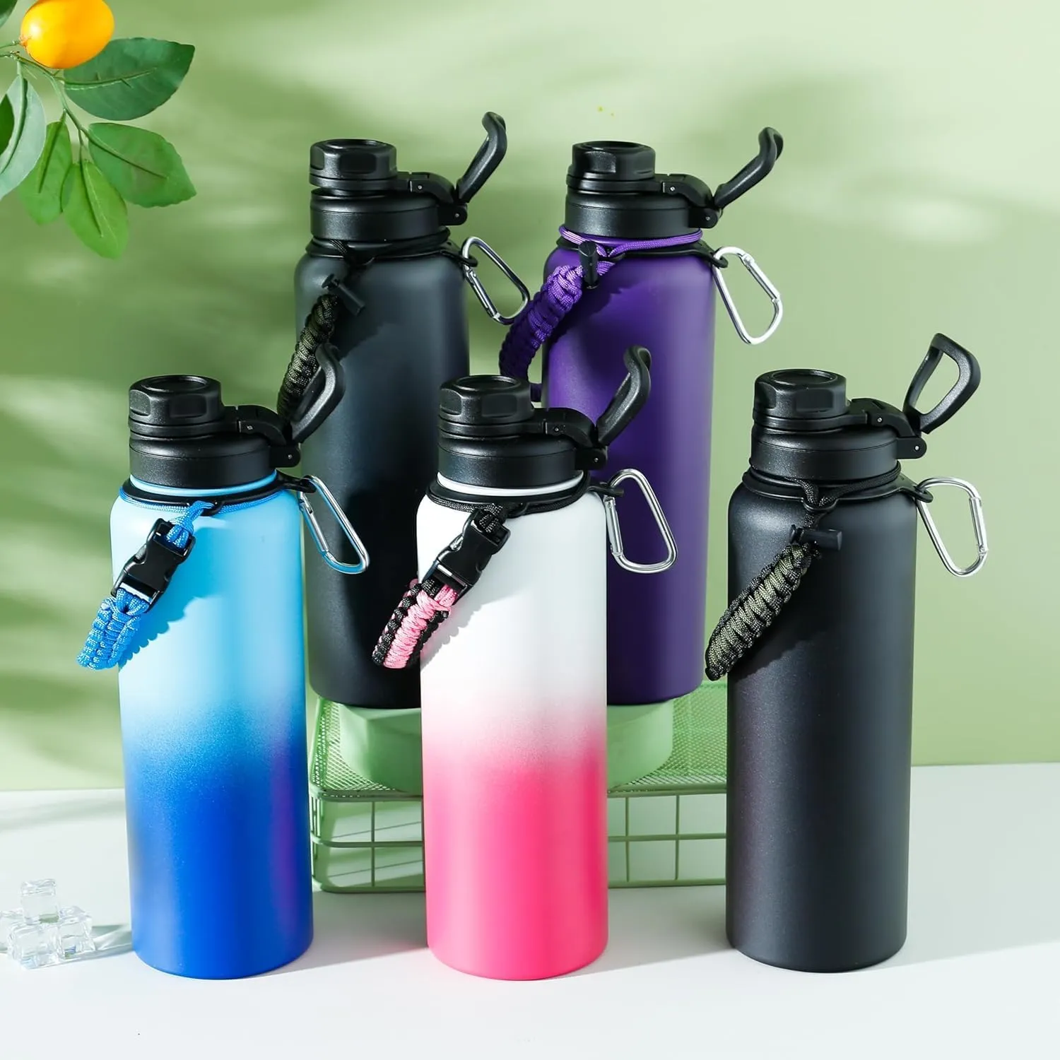 Urbane Home Water Bottle | Steel Water Bottle for Daily Use | Vacuum Insulated Flask Water Bottle with Rope | Hot & Cold Water Bottle | 1200 ML | LX-230615 | Pink & White