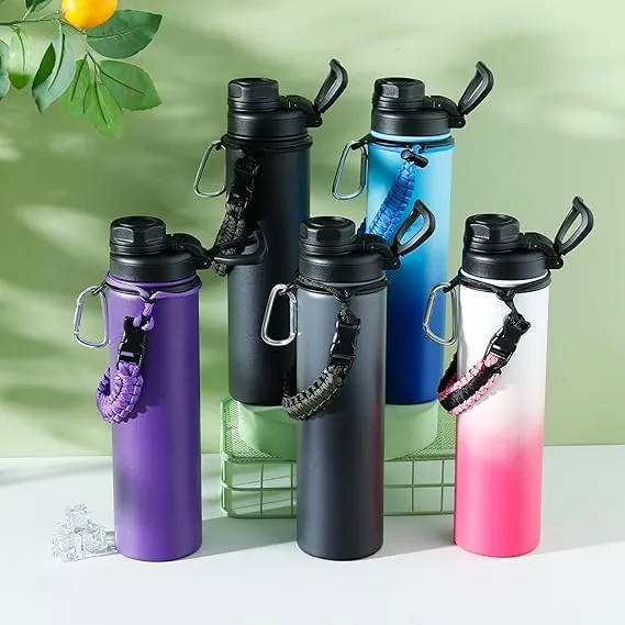 Urbane Home Water Bottle | Steel Water Bottle for Daily Use | Vacuum Insulated Flask Water Bottle with Rope | Hot & Cold Water Bottle | 720 ML | LX-230603 | Black & Gray