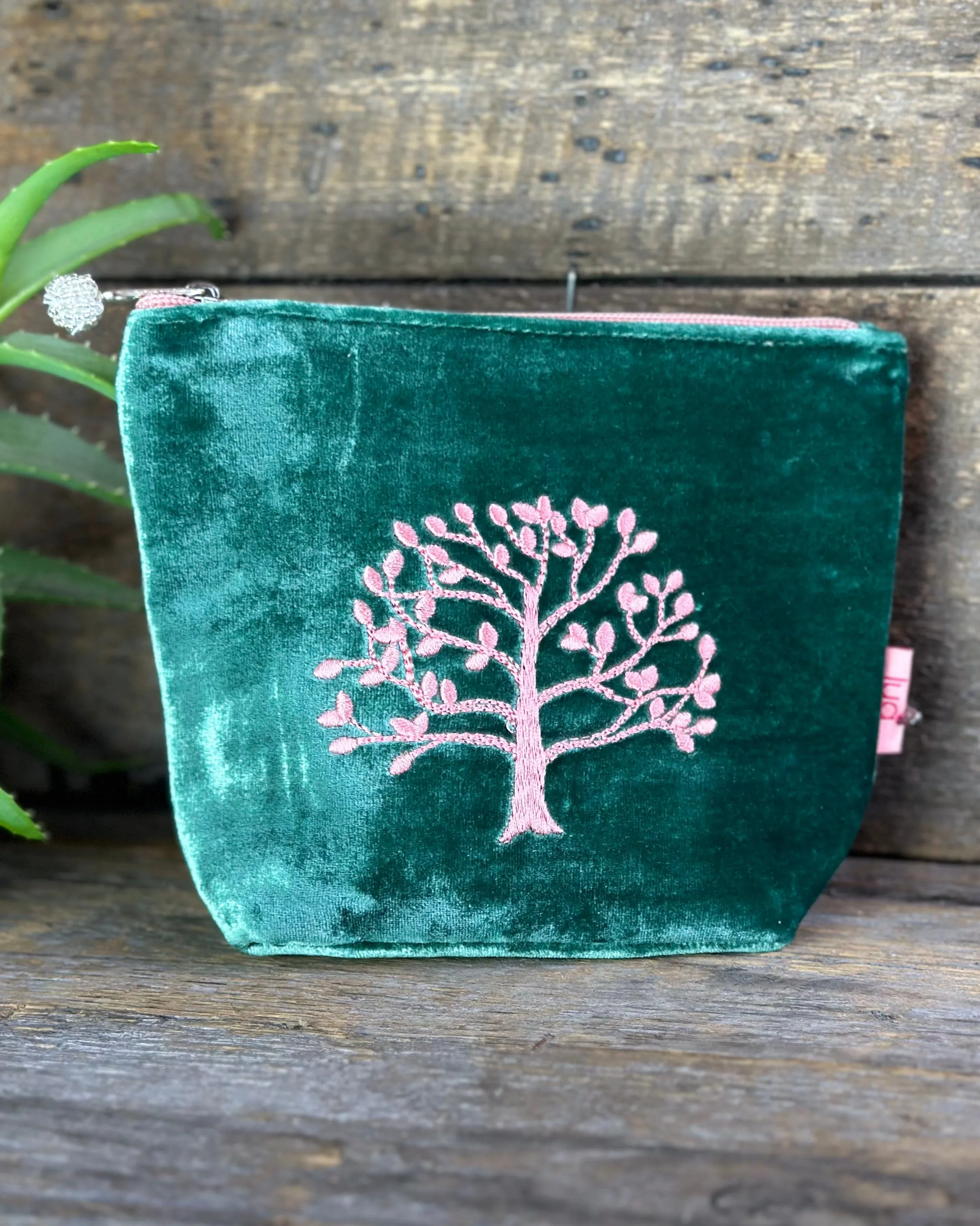 Velvet Make Up Bag With Mulberry Tree - Teal