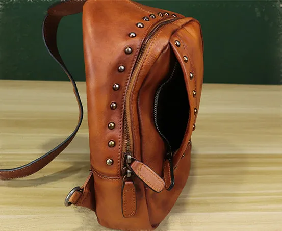 Vintage Leather Women's Sling Bag Purse Chest Bag For Women