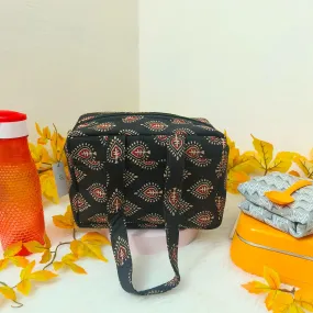 Water Proof Mini Lunch Bag Black with Sandal Ditsy Prints