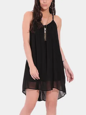 Wholesale Black Sleeveless Tiered Hollow Spaghetti Strap High-Low Hem Mini Dress