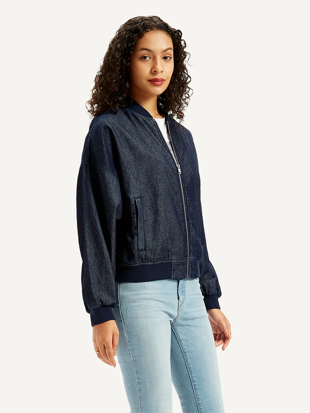 Women's Embroidered Navy Bomber Jacket